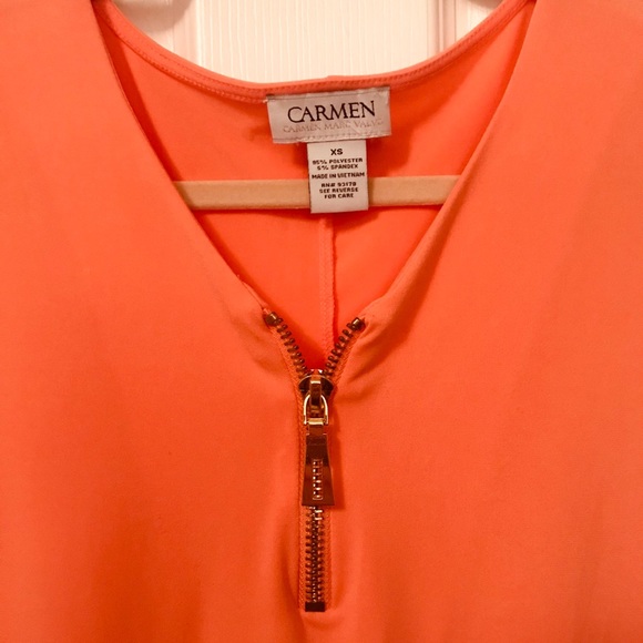 #005. Carmen Marc Valvo orange tank dress top - Picture 4 of 9